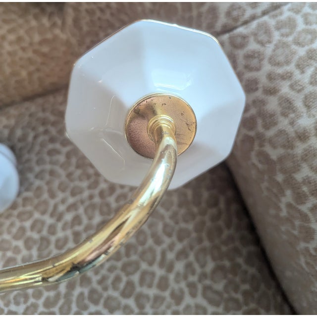 Vintage Brass & White Porcelain 5-Light Chandelier Gilded Georgian For Sale - Image 11 of 12