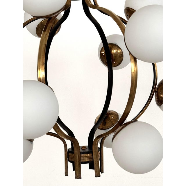 Mid-Century Italian Brass and Opaline Glass Chandelier from Stilnovo, 1950s For Sale - Image 14 of 18