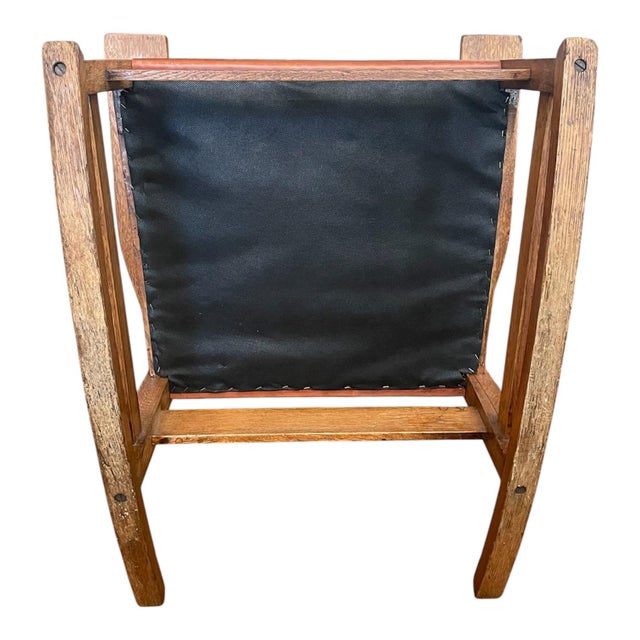 L & J. G. Stickley Oak Rocking Chair With Cognac Saddle Leather Covered Seat, Circa 1912 - 1920 For Sale - Image 12 of 12