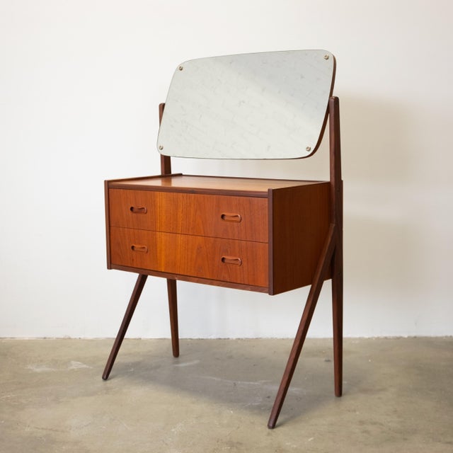 Danish Teak Vanity / Dressing Table With Adjustable Mirror For Sale In Boston - Image 6 of 11