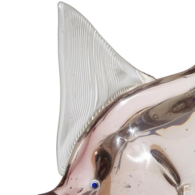 Mid 20th Century Vintage Murano Dino Martens Sommerso Soft Champagne Purple Italian Art Glass Fish Sculpture Figure For Sale - Image 5 of 7