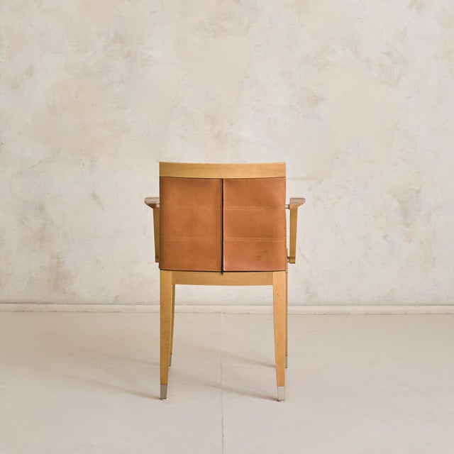 1990s ‘Aro’ Leather + Cherry Wood Armchair by Chi Wing Lo for Giorgetti - 2 Available For Sale - Image 5 of 14
