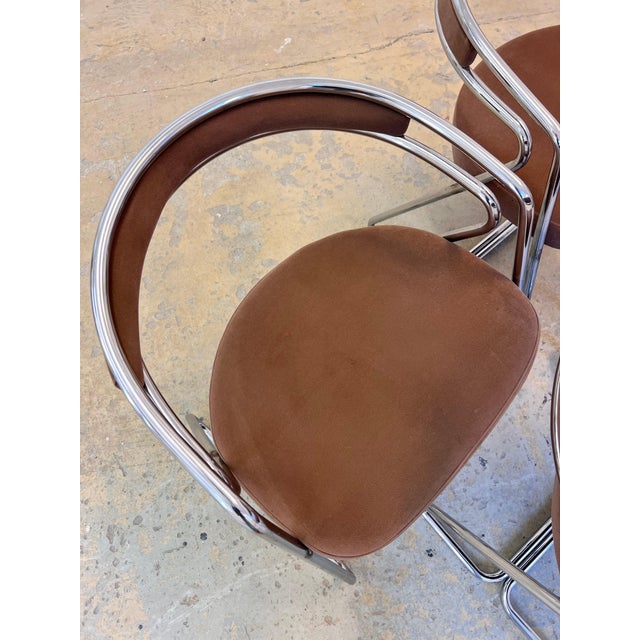 Metal Upholstered Chairs in Chrome with Brown Velour, Set of 4 For Sale - Image 7 of 10