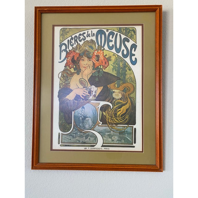 Art Nouveau Vintage Alphonse Mucha Framed Posters - Bières De La Meuse & Monaco-Monte Carlo (Pre-1977) - a Pair For Sale - Image 3 of 9
