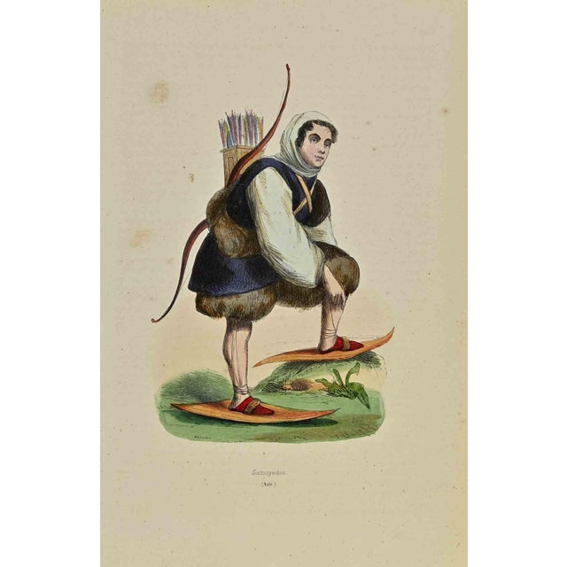 Samoyeds is a lithograph made by Auguste Wahlen in 1844. Hand colored. Good condition. At the center of the artwork is the...