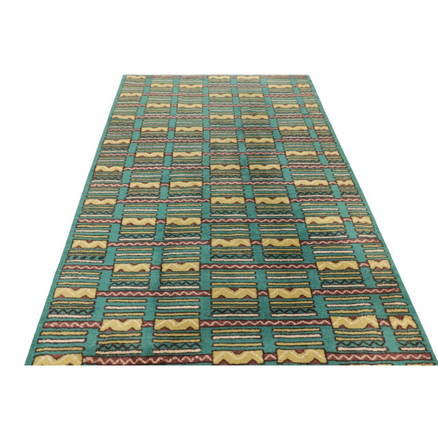 1960s Vintage Zeki Müren Rug in Teal With Geometric Patterns, From Rug & Kilim For Sale - Image 5 of 8