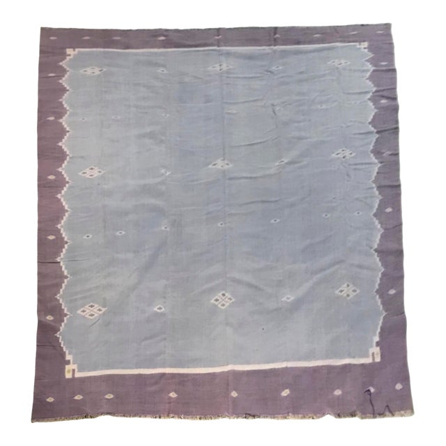 Vintage Dhurrie Square Rug in Blue With Geometric Patterns | Rug & Kilim For Sale