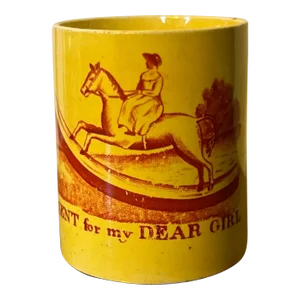 Antique Early 19th Century English Staffordshire Canary Yellow Small Mug or Cup "A Present for My Dear Girl"