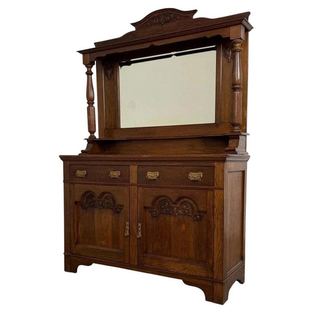 20th Century English Oak Mirror-Back Sideboard For Sale - Image 3 of 13