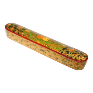 Persian Lacquer Pen Box Hand Painted with Floral and Gilt Design