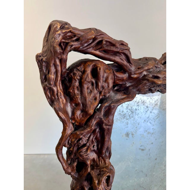 Vintage Freestanding Floor Mirror in Sculpted Tree Root Burl Frame With Stool For Sale - Image 9 of 12