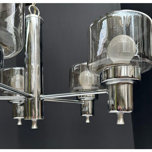 1970s 1970s Chrome-and-Glass 5-Light Chandelier Attributed to Gaetano Sciolari for Lightolier For Sale - Image 5 of 10