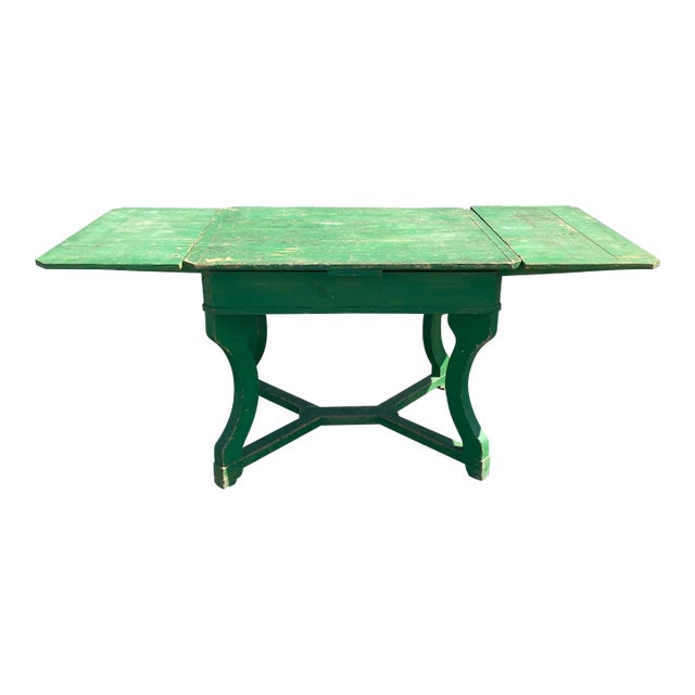 Kelly Green Painted French Farmhouse Extension Dining Table For Sale