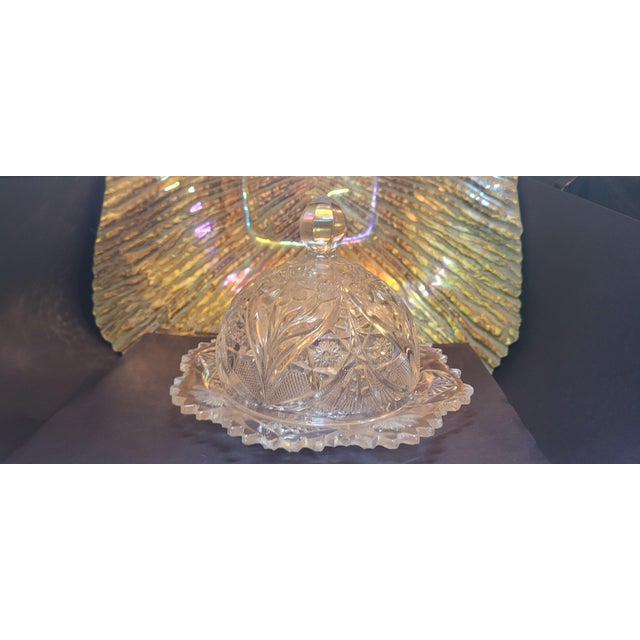 Antique Imperial Glass Eapg 474 "La Rochelle" Cosmos Clear Round Covered Butter Dish, C. 1910 For Sale In Tampa - Image 6 of 11