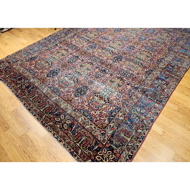 Vintage Oversized Persian Kerman Lavar Rug, Hand-Knotted Wool, Tree of Life Pattern, Red & Blue, 11x15 For Sale - Image 4 of 13