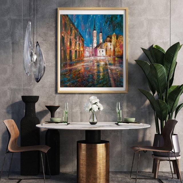 1990s Abstract Oil Painting Night City Anatoly Tarabanov | Chairish