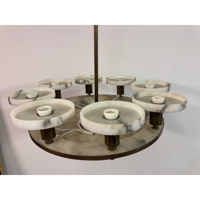 Art Deco Alabaster and Brass 8-Arm Chandelier, 1930s For Sale - Image 12 of 17