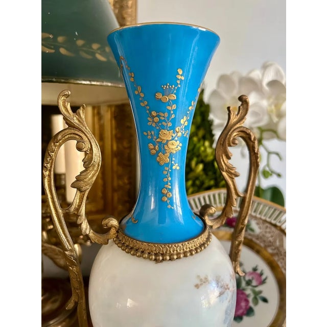 Baroque Antique Sevres Style Porcelain Vase For Sale - Image 3 of 8
