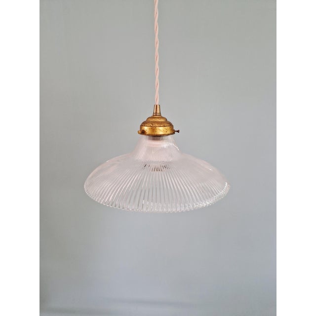 Bauhaus Art Deco Pendant Light in Clear Grooved Glass, 1930 For Sale - Image 3 of 10