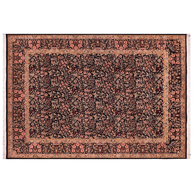 Black Floral Gulshan Pak-Persian Black/Black Wool Rug - 9'2'' X 12'1'' For Sale - Image 8 of 8