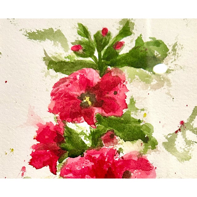 2020s Framed Original Watercolor Tall Painting “Hollyhocks” Framed For Sale - Image 5 of 12