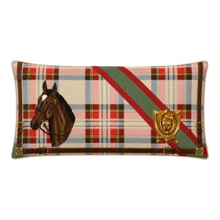 Ralph Lauren Tartan Banner Vintage Silk Scarf Pillow 35" For Sale