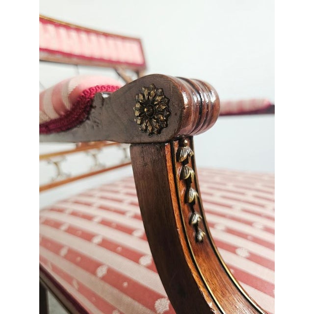 Antique French Empire Mahogany Armchair in Pink Striped Fabric, 1890s For Sale - Image 4 of 15