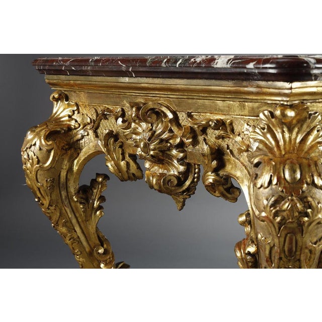 Large Rectangular Console in Richly Carved and Gilded Wood, 1750 For Sale - Image 15 of 18