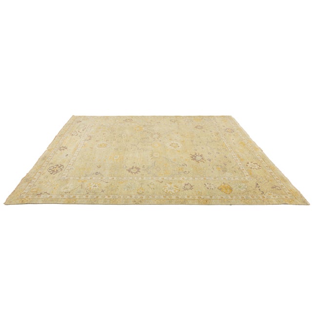 8 X 10 Handmade Contemporary Floral Oushak Style Wool Rug in Tan For Sale - Image 10 of 10