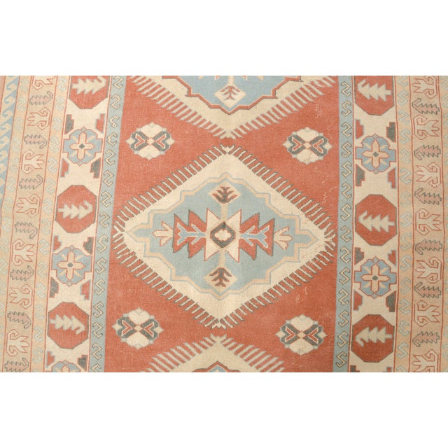 Textile Hand-Knotted Bohemian Area Rug, Faded Terracotta and Blue Carpet For Sale - Image 7 of 10