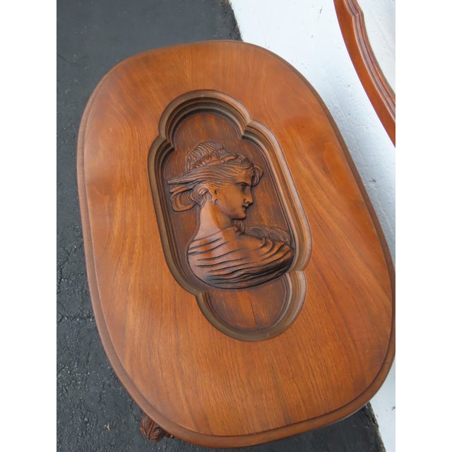 Early 20th Century Heavy Hand Carved Cameo Coffee Table With Glass Top Serving Tray 6644 For Sale - Image 5 of 17