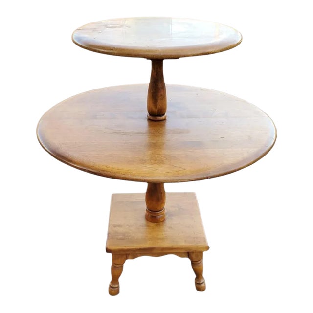 1970s Three Tier Occasional Accent Side Table in Solid Wood For Sale