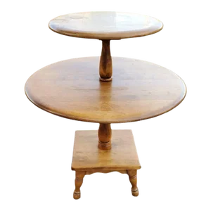 1970s Three Tier Occasional Accent Side Table in Solid Wood