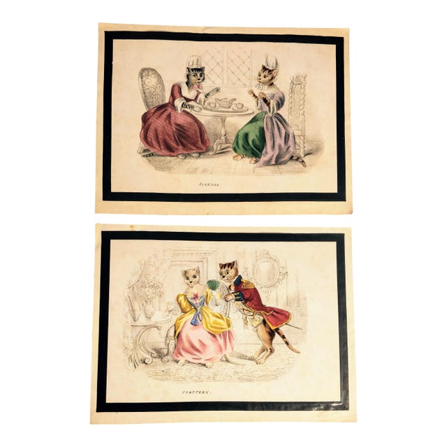 Vintage Victorian Cat Kitty Anamorphic Ephemera Bookplates Unframed For Sale