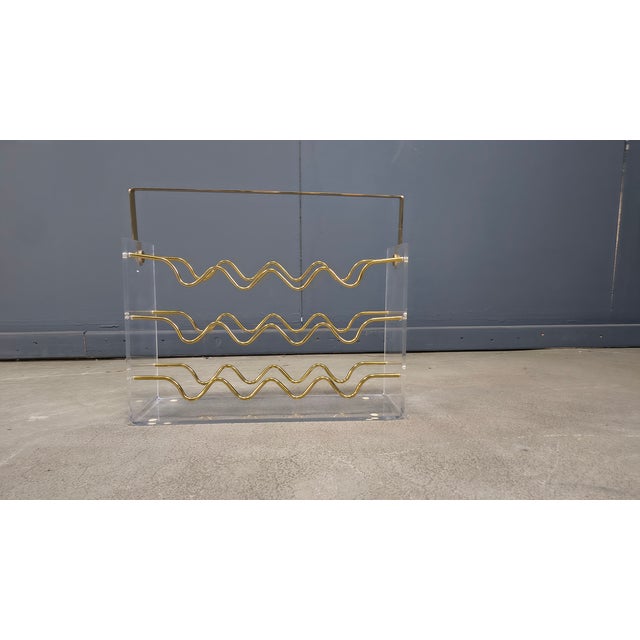 1970s Vintage Acrylic Glass and Brass Magazine Holder, 1970s For Sale - Image 5 of 18