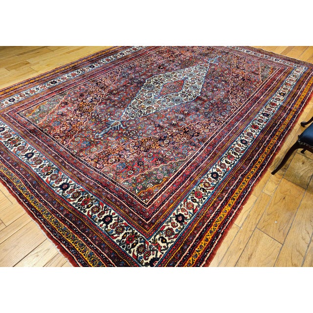 Red Vintage Persian Bibikabad Rug, Hand-Knotted Wool, Geometric Pattern, Rust Red & Blue, 9x13 For Sale - Image 8 of 18