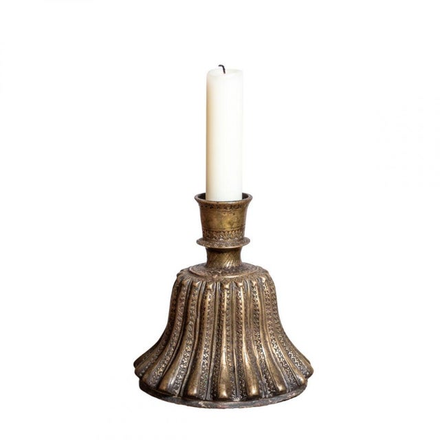 Indian Candleholder with Hookah Base in Bronze For Sale - Image 4 of 5