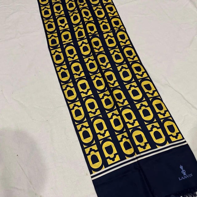 1980s An Elegant 1980s Blue and Yellow Silk Scarf by Pierre Lanvin For Sale - Image 5 of 10