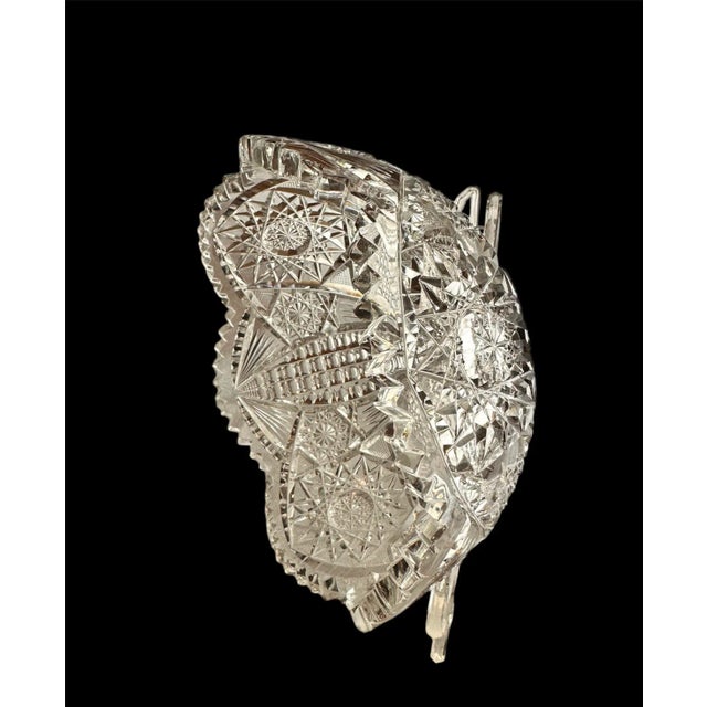Transparent Antique Crystal Glass Serving Bowl American Brilliant Period Bergan Glass Early 20th Century For Sale - Image 8 of 10