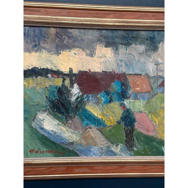 Mid-Century Modern Arnold William Pedersen, Farmhouses, 1960s, Oil on Canvas, Framed For Sale - Image 3 of 18