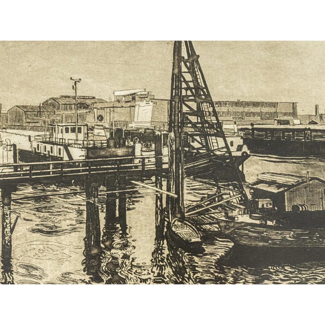 1980s Small Harbor Basin, Etching on Paper, Framed For Sale - Image 5 of 11