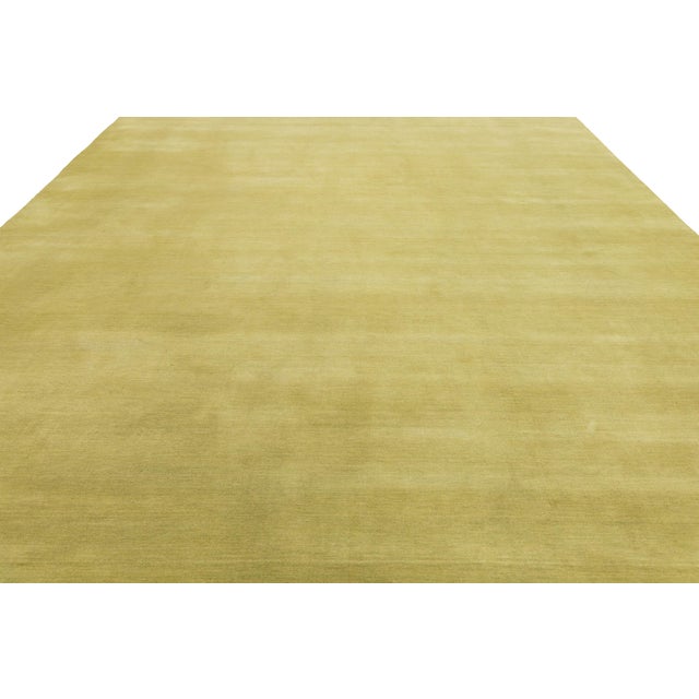 Apadana's Modern Gabbeh Hand-Loom Wool Area Rug in Citron Color For Sale - Image 9 of 9