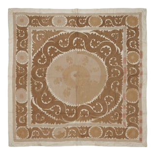 Hand-Embroidered Neutral Tan Suzani Wall Hanging For Sale