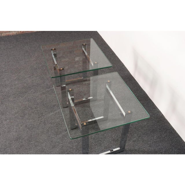 Mid Century American Modern Side / End Tables in Chrome With Square Glass Tops For Sale - Image 11 of 15