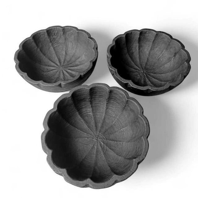 Modern Black Scallop Teak Wood Bowl For Sale - Image 9 of 9