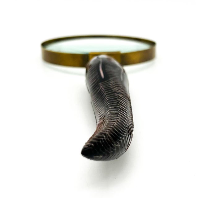 Vintage Magnifying Glass With Hand-Carved Horn Handle | English Sporting Style Desk Accessory | Gentleman’s Library Decor For Sale In Houston - Image 6 of 9