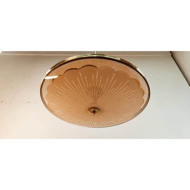 Beige Brass Suspension Light with Double Salmon Pink Glass Shade For Sale - Image 8 of 18