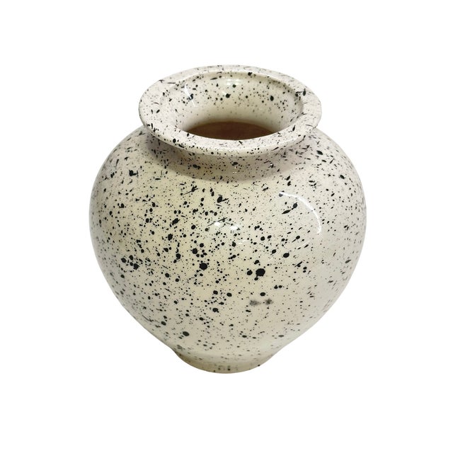 Mid-Century Modern Vintage Italian Black Splatter Glaze Ceramic Vase For Sale - Image 3 of 6