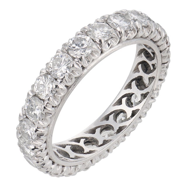 Mid Century 1.80 Carat Diamond Platinum Eternity Band, Size 10 For Sale