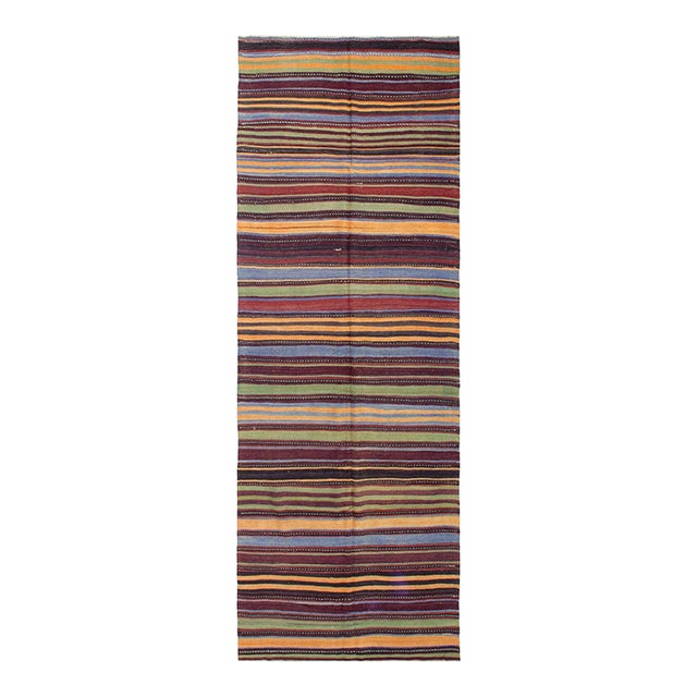 Striped Vintage Turkish Kilim Rug - 4`5" X 12`8" For Sale